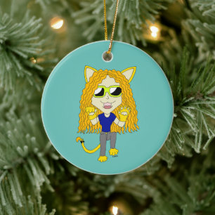 Ornamento De Cerâmica Chibi Catgirl com patas