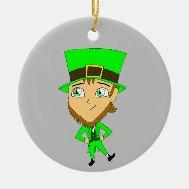 Ornamento De Cerâmica chibi leprechaun (Frente)