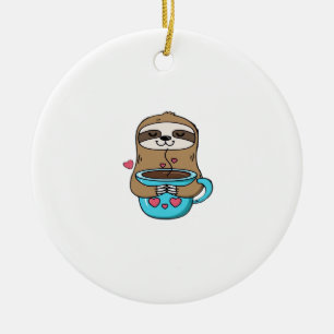 Ornamento De Cerâmica Chibi Preguiça Amante de Café � Preguiça Kawaii Fo