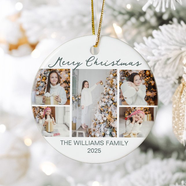 Ornamento De Cerâmica Chic Christmas Photo Collage 2025 Keepsake (Criador carregado)