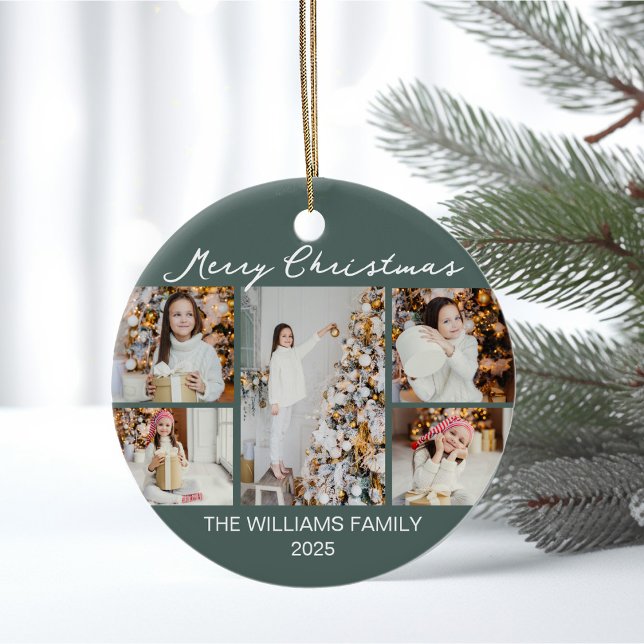 Ornamento De Cerâmica Chic Christmas Photo Collage Commemorative 2025 (Criador carregado)