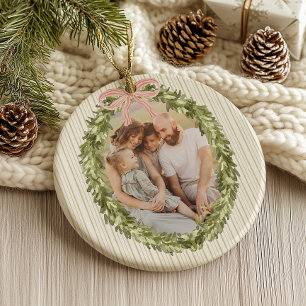 Ornamento De Cerâmica Chic Grandmillennial Coquette Christmas Wreath
