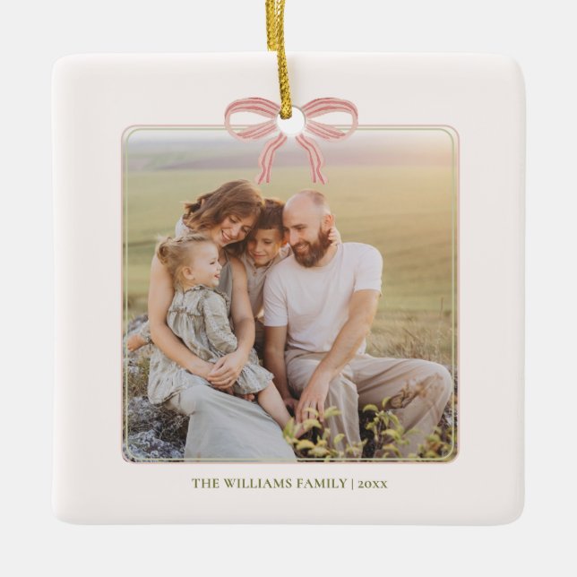 Ornamento De Cerâmica Chic Grandmillennial Coquette Natal (Frente)