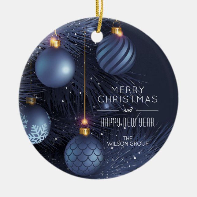 Ornamento De Cerâmica Chic Merry Christmas Blue Tree Ornaments (Frente)