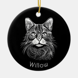 Ornamento De Cerâmica Chic personalizado Mão desenhada preto&branco