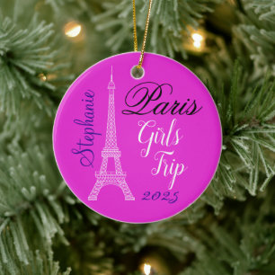 Ornamento De Cerâmica Chic Rosa Paris Torre Eiffel Viagem de Meninas