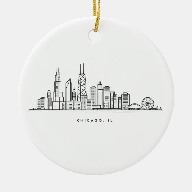 Ornamento De Cerâmica Chicago IL Cityscape Illustration (Frente)
