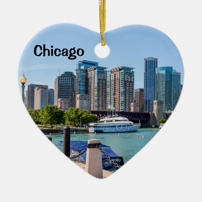 Ornamento De Cerâmica Chicago Skyline do Grant Park (Frente)