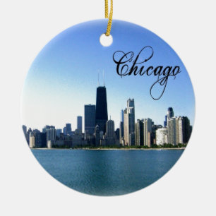 Ornamento De Cerâmica Chicago Skyline Photo com Chicago Text