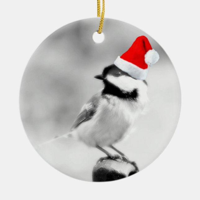 Ornamento De Cerâmica chickadee do papai noel (Frente)