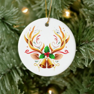 Ornamento De Cerâmica Chifres de Rena Festivos Elegantes Natal Moderno