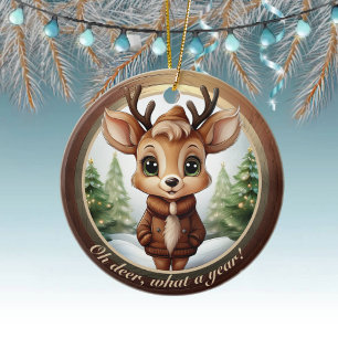 Ornamento De Cerâmica Chifres de Veado Bebê Personagem Animal Natal 🦌🎄