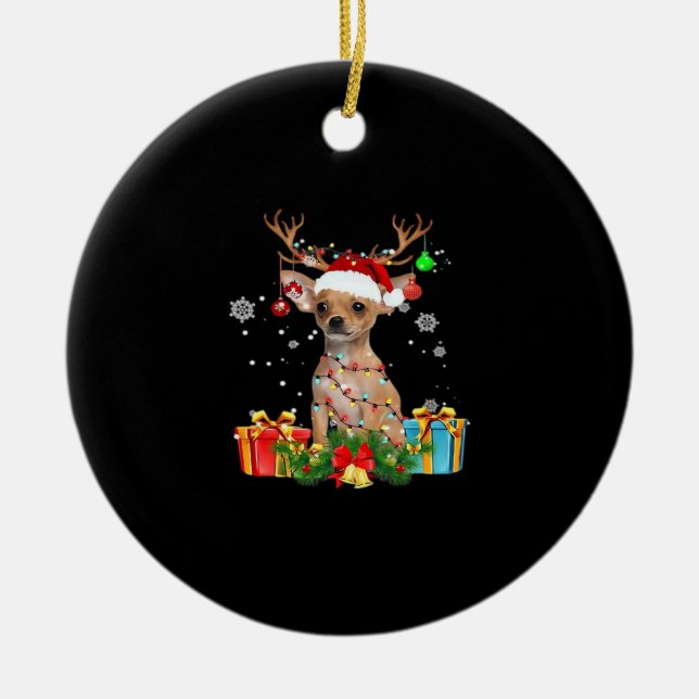 Ornamento De Cerâmica Chihuahua Christmas Lights Santa Oversized T-Shirt (Frente)