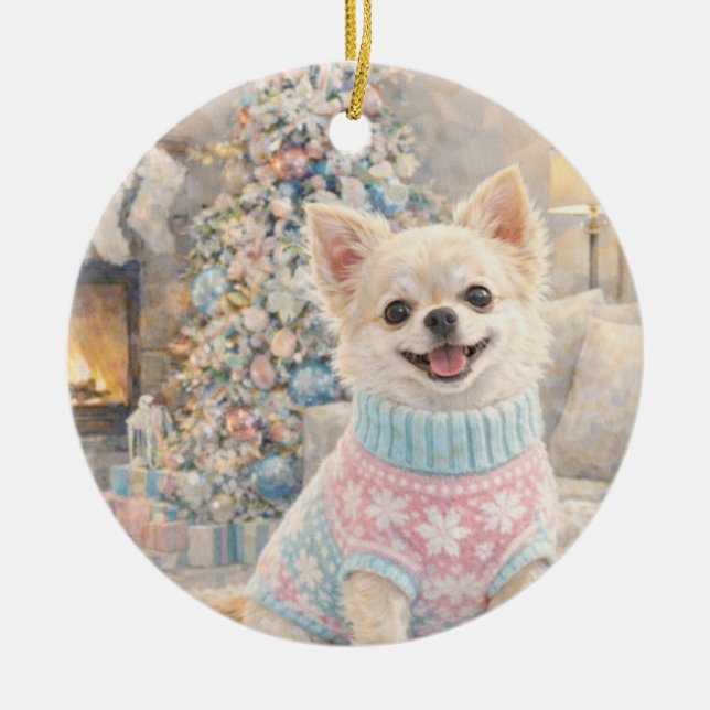 Ornamento De Cerâmica Chihuahua Christmas Ornament (Frente)