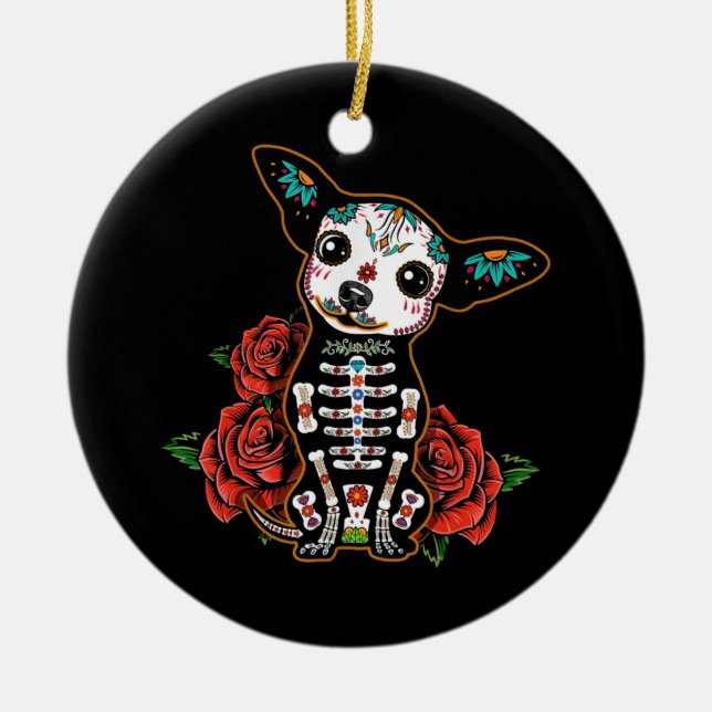 Ornamento De Cerâmica Chihuahua dia de los muertos (Frente)
