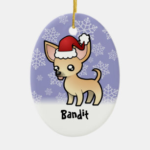Ornamento De Cerâmica Chihuahua do Natal (adicione seu nome de animais