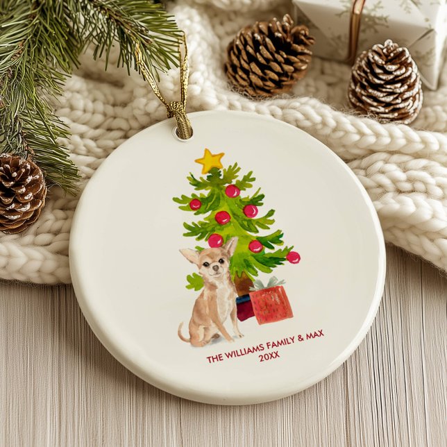 Ornamento De Cerâmica Chihuahua Dog Personalizado Natal (Criador carregado)
