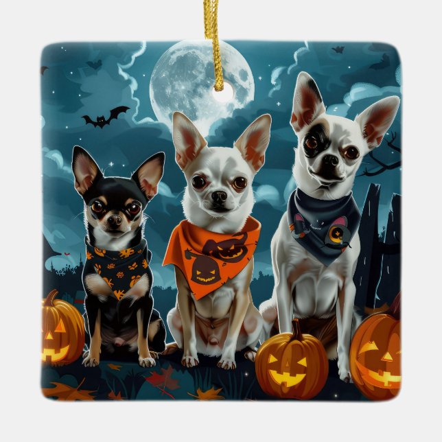 Ornamento De Cerâmica Chihuahua Halloween Spooky (Frente)
