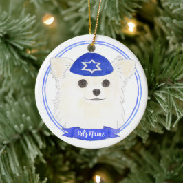 Ornamento De Cerâmica Chihuahua Hanukkah, Cabelo Longo Personalizado