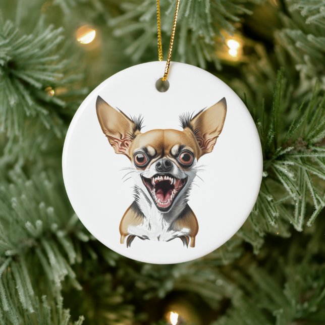 Ornamento De Cerâmica Chihuahua Malvado Personalizado | Cães Engraçados (Árvore)