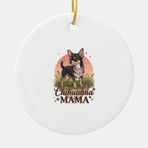 Ornamento De Cerâmica Chihuahua Mama Cachorro Bandana Floral Rosa_1
