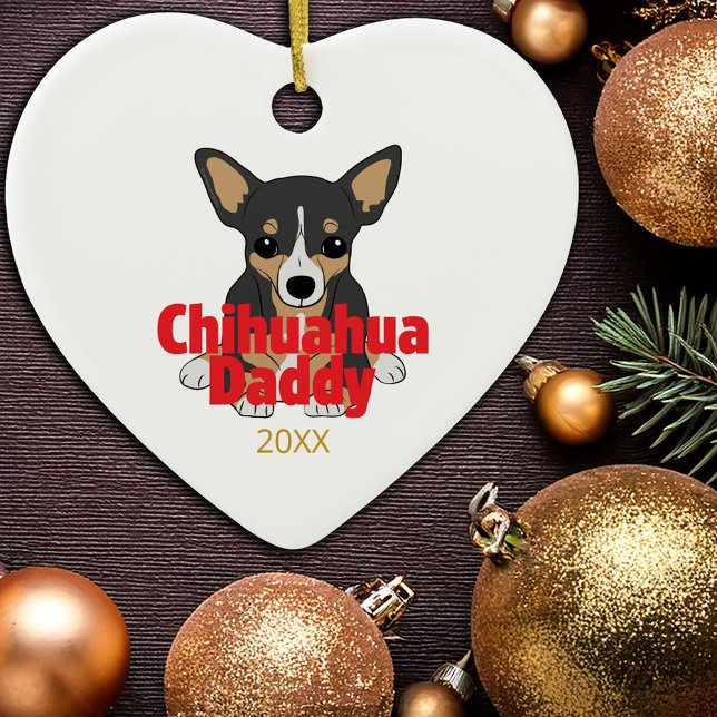 Ornamento De Cerâmica Chihuahua Pai Black Tan Date Dog (Chihuahua Daddy Black Tan Dog Date Ceramic Ornament)