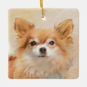 Ornamento De Cerâmica Chihuahua Pintura De Cachorro De Cabelo Longo