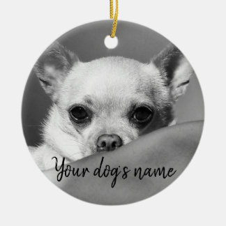 Ornamento De Cerâmica Chihuahua preto e branco personalizada