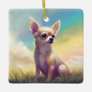 Ornamento De Cerâmica Chihuahua Rainbow Bridge Pet Dog Memorial