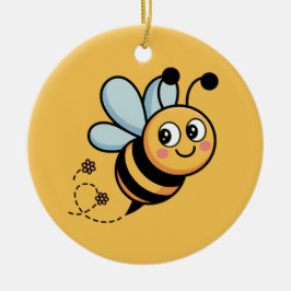 Ornamento De Cerâmica Child-Friendly Bee Mascot with Dotted Trail