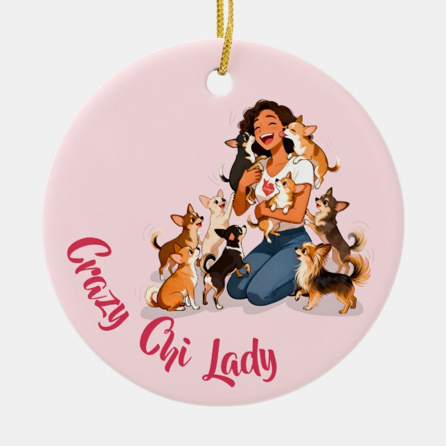 Ornamento De Cerâmica Chimigos - Crazy Chi Lady - Chihuahua  (Frente)