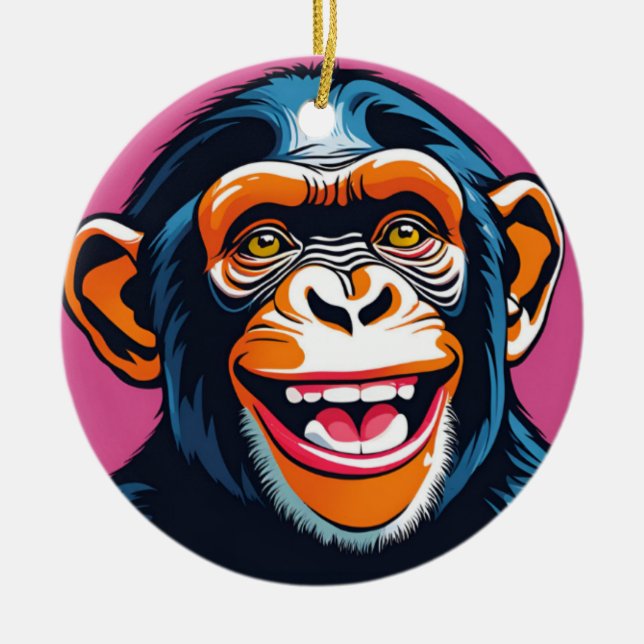 Ornamento De Cerâmica Chimpanzé Bonito Ri (Frente)