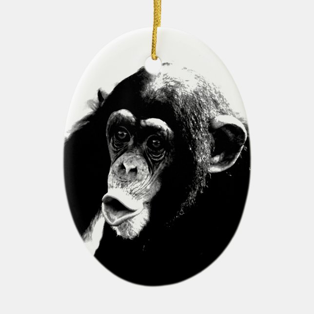 Ornamento De Cerâmica Chimpanzé Branco Preto (Frente)