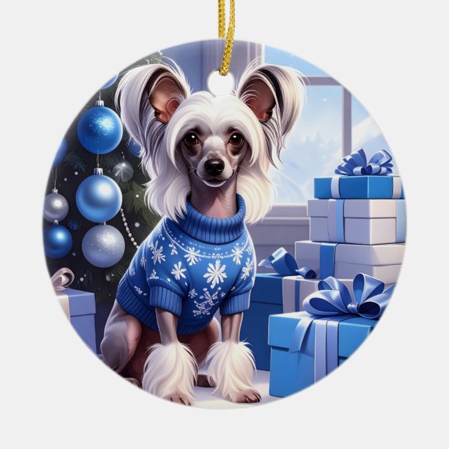 Ornamento De Cerâmica Chinese Crested Christmas (Frente)