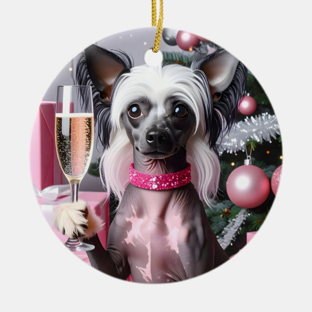 Ornamento De Cerâmica Chinese Crested Christmas (Frente)