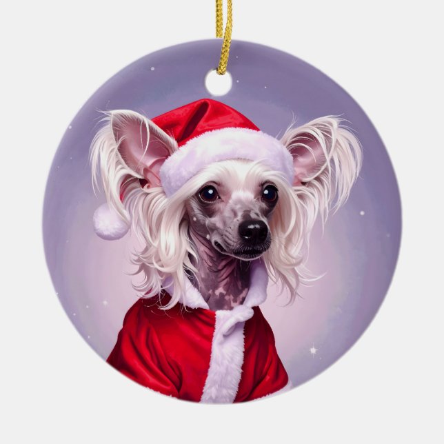 Ornamento De Cerâmica Chinese Crested Santa Christmas (Frente)