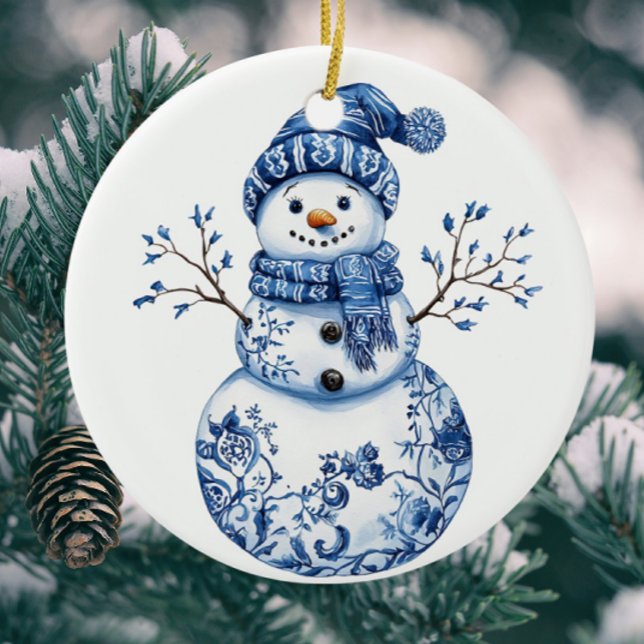 Ornamento De Cerâmica Chinoiserie Blue Branca Personalizada (Personalize with your own message on the back!)