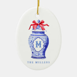 Ornamento De Cerâmica Chinoiserie Ginger Jar Monograma | Arco vermelho