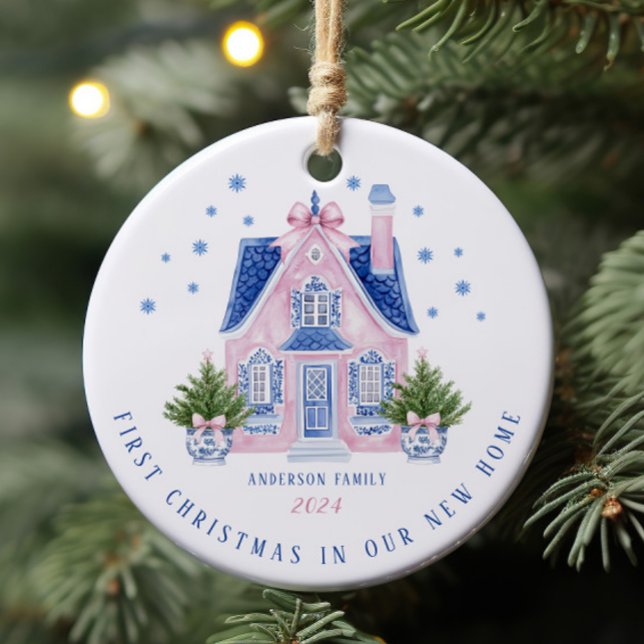 Ornamento De Cerâmica Chinoiserie Nova Casa Primeira Ornação de Natal (Criador carregado)