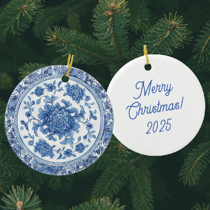 Ornamento De Cerâmica Chinoiserie personalizada White Plates azuis