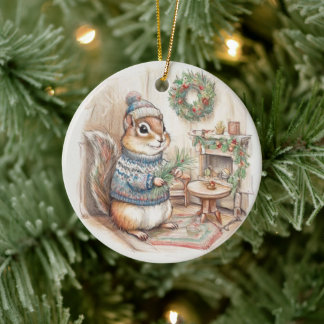 Ornamento De Cerâmica Chipmunk Christmas Wildlife Ornament