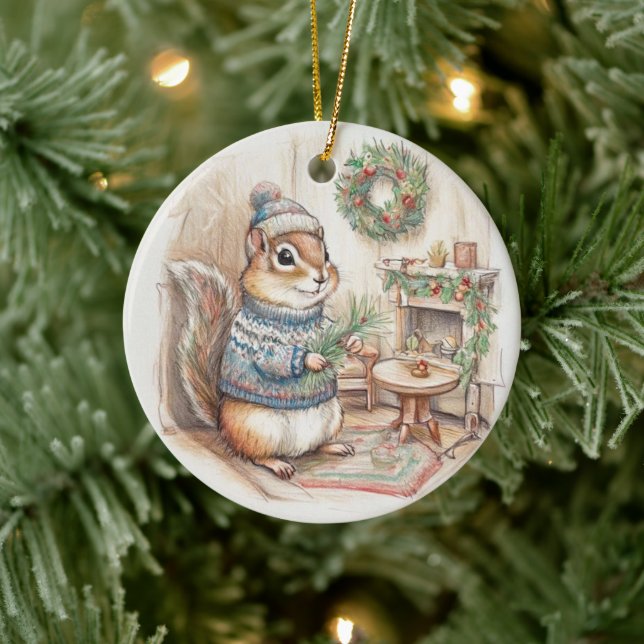 Ornamento De Cerâmica Chipmunk Christmas Wildlife Ornament (Árvore)