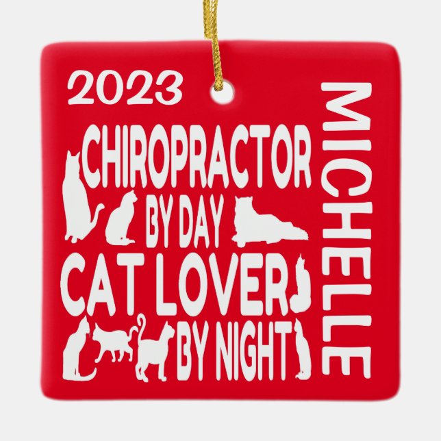 Ornamento De Cerâmica Chiropractor ama Cats PERSONALIZADO (Frente)