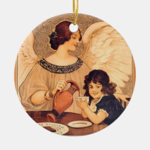 Ornamento De Cerâmica Chocolate Anjo Francês Antigo
