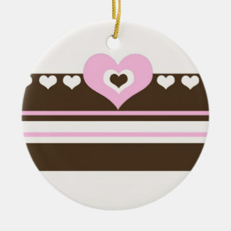 Ornamento De Cerâmica Chocolate Castanho e Coração Rosa