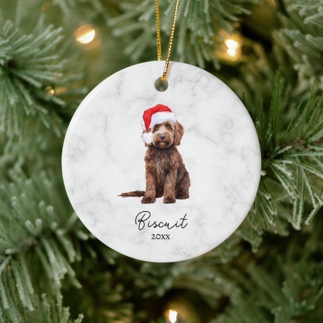 Ornamento De Cerâmica Chocolate Castanho Goldendoodle (Árvore)