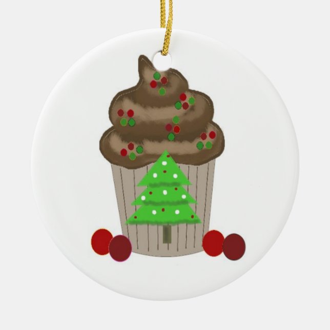 Ornamento De Cerâmica Chocolate Christmas Cupcake (Frente)