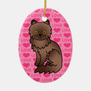 Ornamento De Cerâmica Chocolate Com Olhos Laranja, Amor De Gato Persa