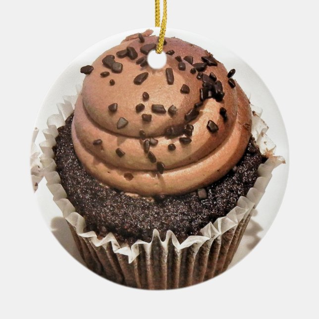 Ornamento De Cerâmica Chocolate Cupcake Ornament Round (Frente)
