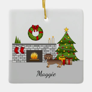 Ornamento De Cerâmica Chocolate E Tan Short Hair Dachshund - Natal